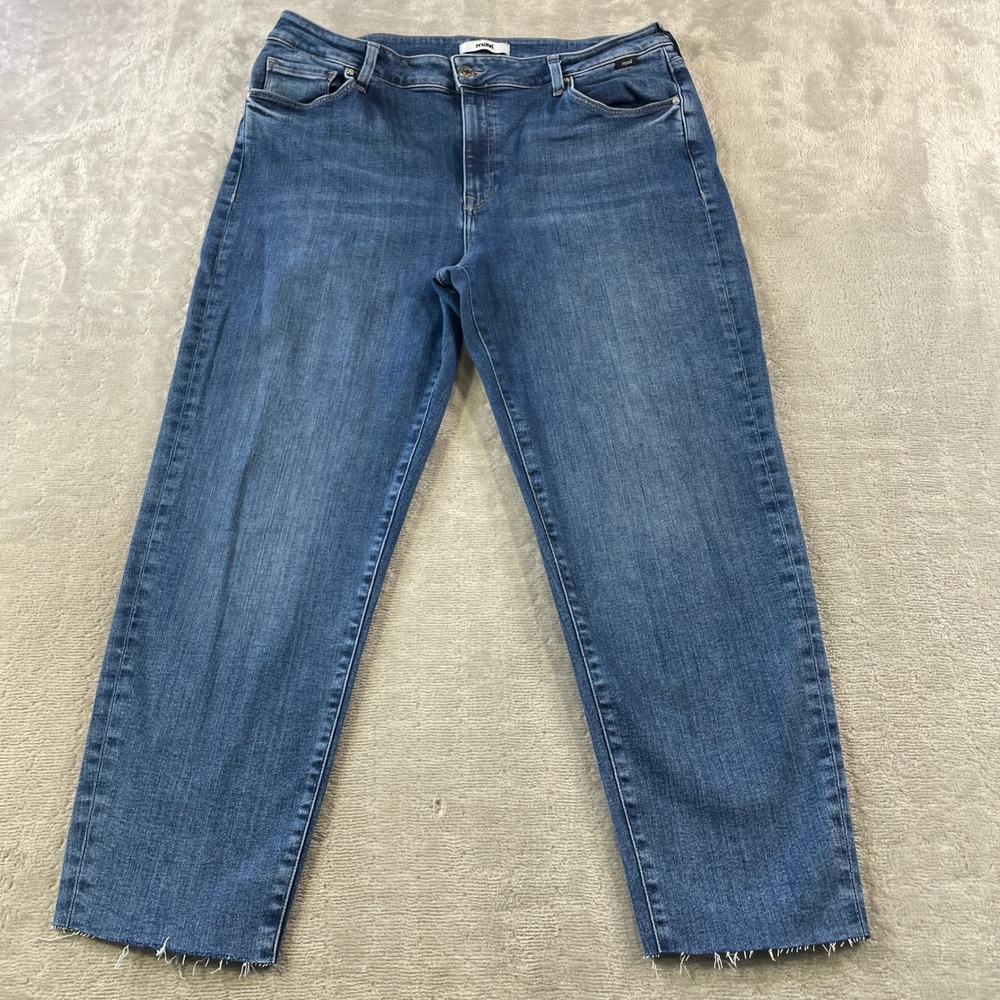 Mavi Cindy Mom Jeans Womens 33/29 Blue High Rise Straight Leg Raw Hem Crop